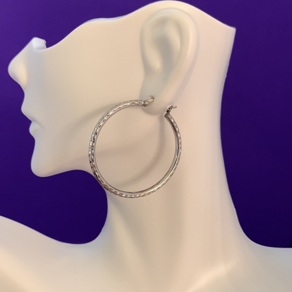 Sterling Silver Textured Hoops 925 - Picture 4 of 9